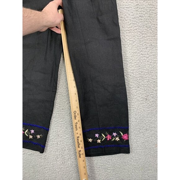 VTG 90s AKC 3pc Pant Set Womens Small Black Blue Linen Blend Floral Casual-Suit - Picture 6 of 16